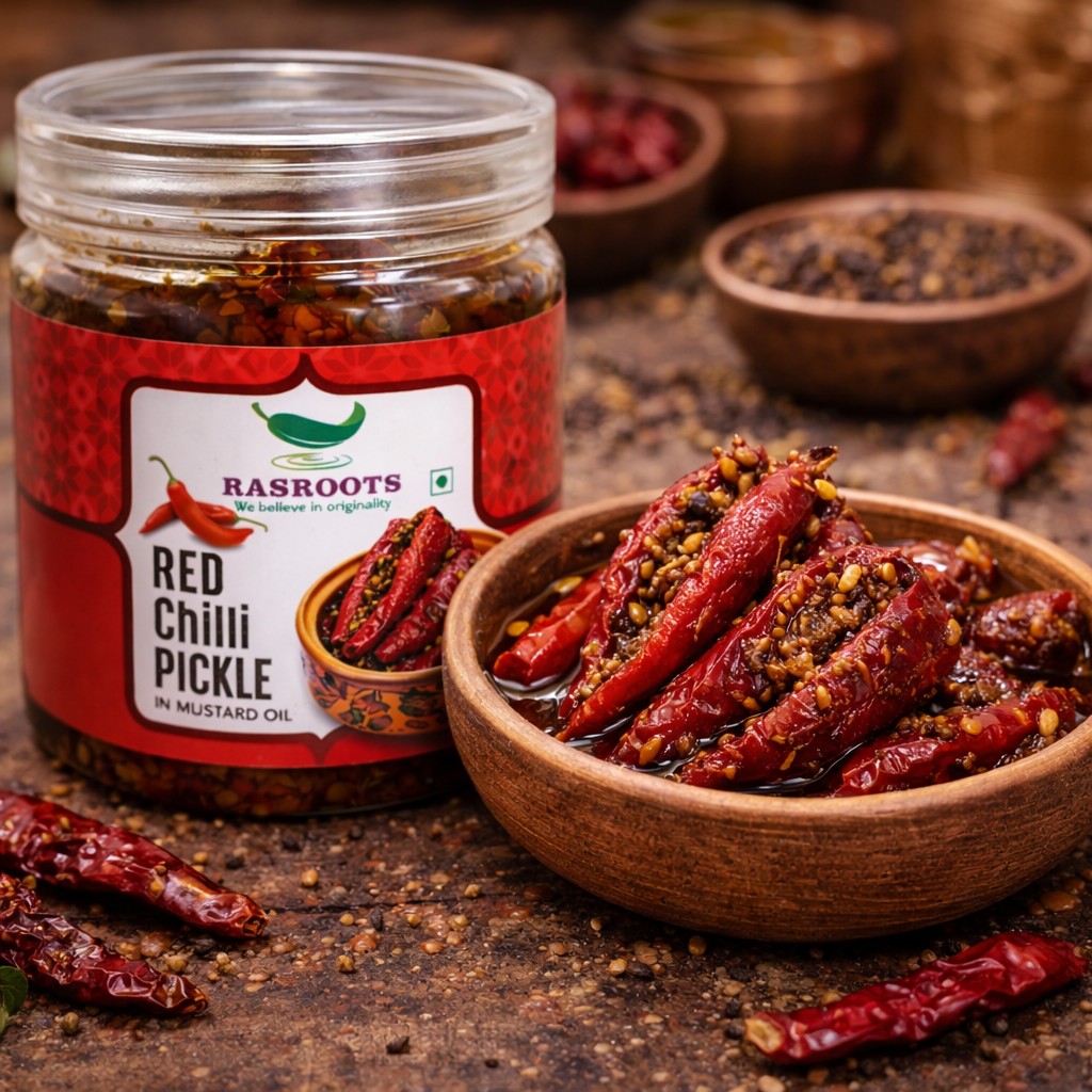 Red Chilli Pickle (Bharwa) – Traditional Stuffed Mirchi Achar | In Mustard Oil