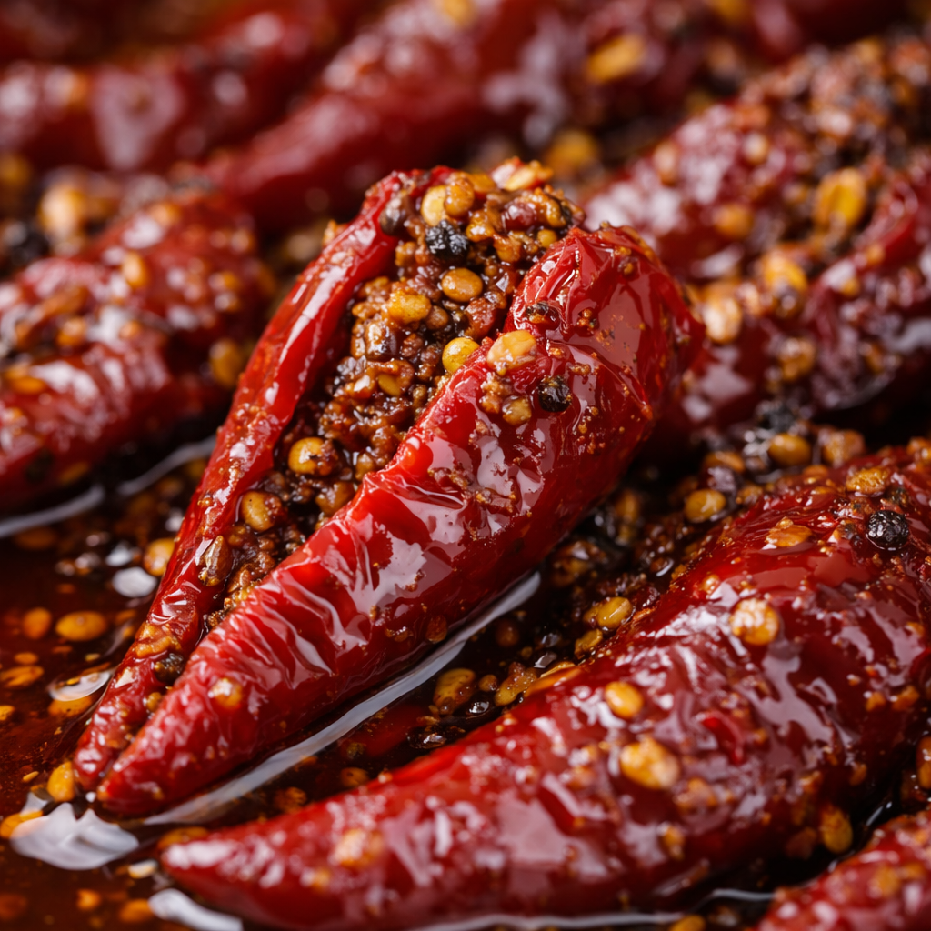 Red Chilli Pickle (Bharwa) – Traditional Stuffed Mirchi Achar | In Mustard Oil